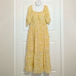 IRIS BLOOM Women’s Floral Smocked Maxi Dress Yellow/White Color Size L